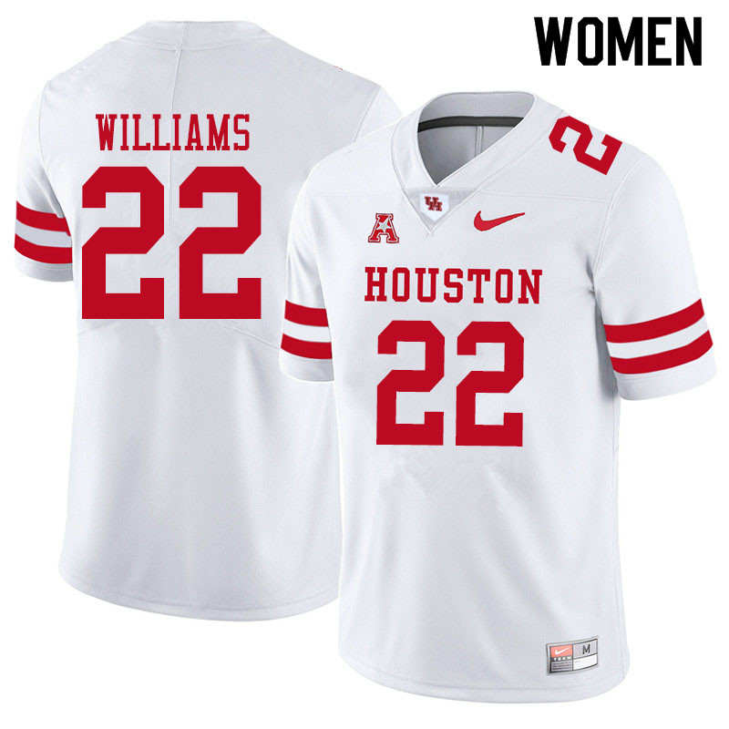 Women #22 Damarion Williams Houston Cougars College Football Jerseys Sale-White - Click Image to Close